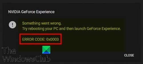 Error de experiencia NVIDIA GeForce 0x0003