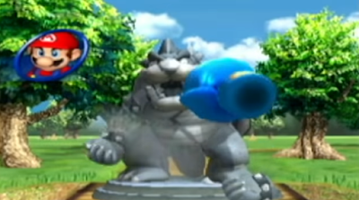 Mario Party 8 Punch a Bunch Bowser Statue boxing glove fist vandalism