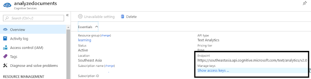 Extract Text Analytics API Endpoint and Access Keys to use in Microsoft Flow