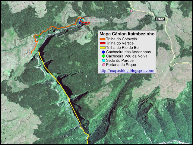 Mapa das trilhas do Cânion Itaimbezinho - Cambará do Sul - RS