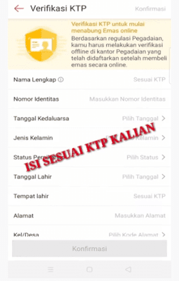 cara nabung emas dan verifikasi ktp