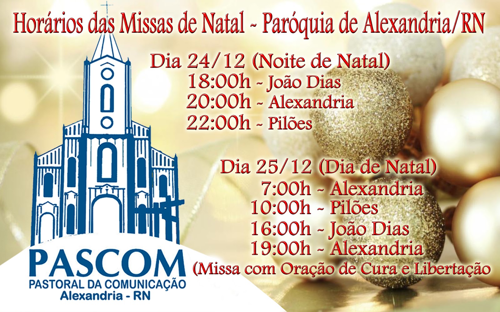 Paróquia de Nossa Sra da Conceição-Alexandria/RN: Horários das Missas de  Natal - Paróquia de Alexandria/RN