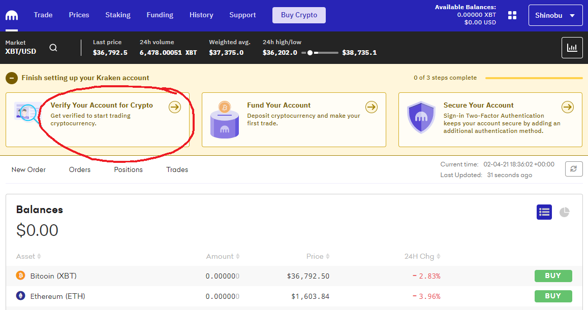 Shinobun Finance How to open a Kraken exchange account