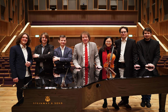 Roman Kosyakov, Daniel Lebhardt, Pascal Pascaleff, Julian Lloyd Webber, Yue Yu, Domonkos Csabay and Andrey Ivanov at Royal Birmingham Conservatoire Roman Kosyakov, Daniel Lebhardt, Pascal Pascaleff, Julian Lloyd Webber, Yue Yu, Domonkos Csabay and Andrey Ivanov at Royal Birmingham Conservatoire