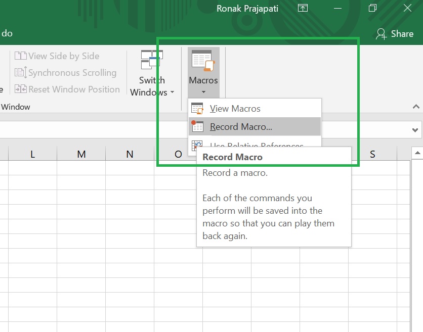 assign macro excel 2016