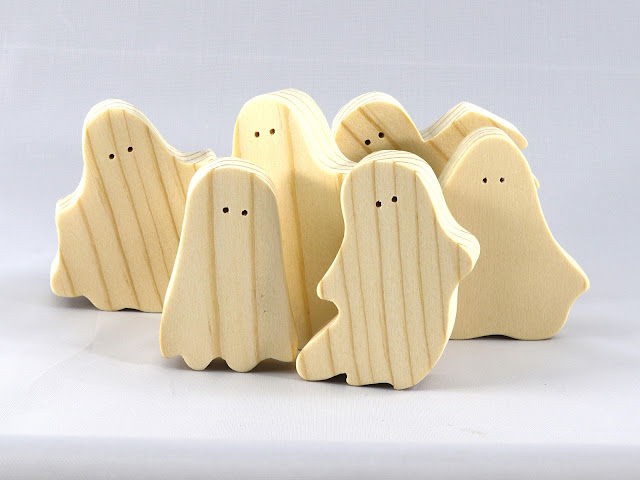 Handmade Wooden Halloween Ghost Cutouts A Set of 6 Silly Spooks aka "The Boo Crew"