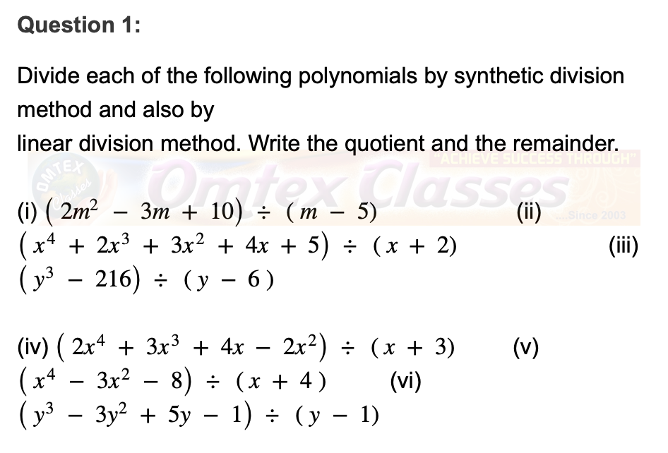 Education: Chapter 3 - Polynomials Mathematics Part I Solutions for ...