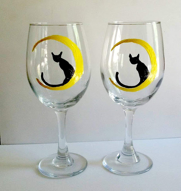 Cat Hand Painted Wine Glasses