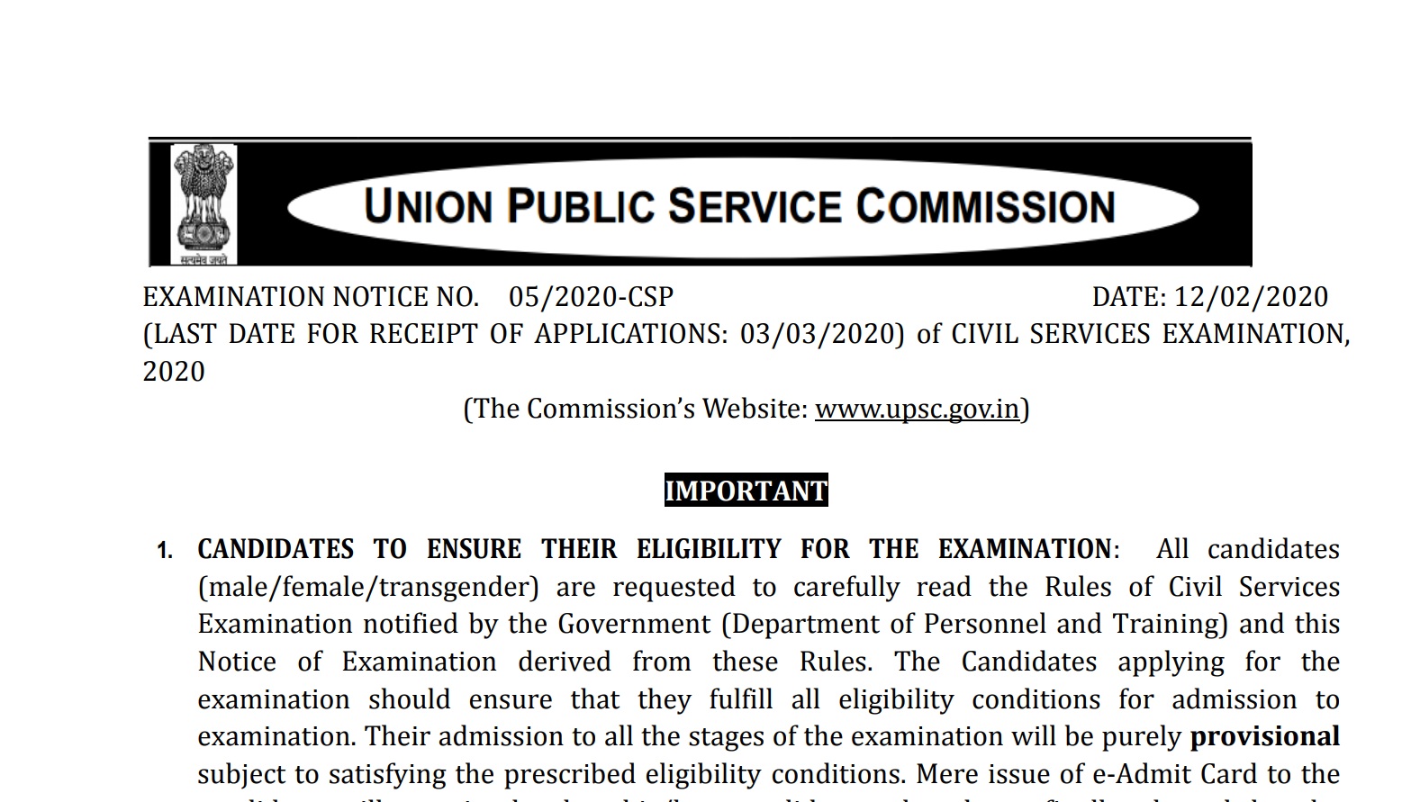 UPSC CSE 2019 Notification PDF Download