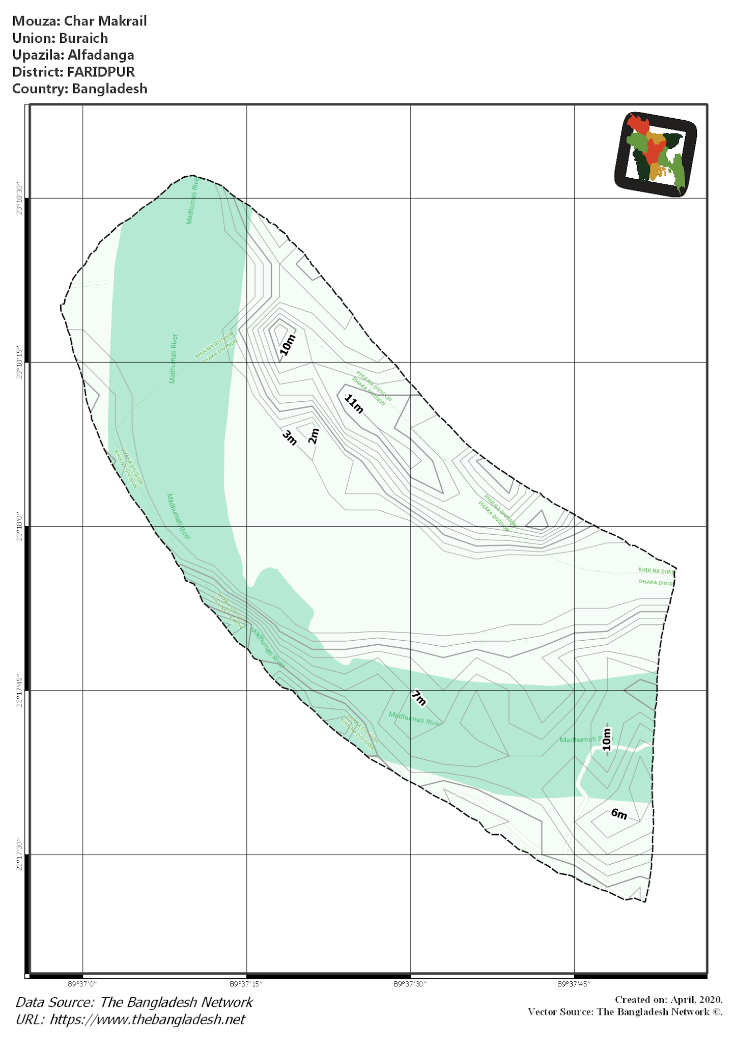 Map of Char Makrail Mouza of Alfadanga Upazila, FARIDPUR, Bangladesh.