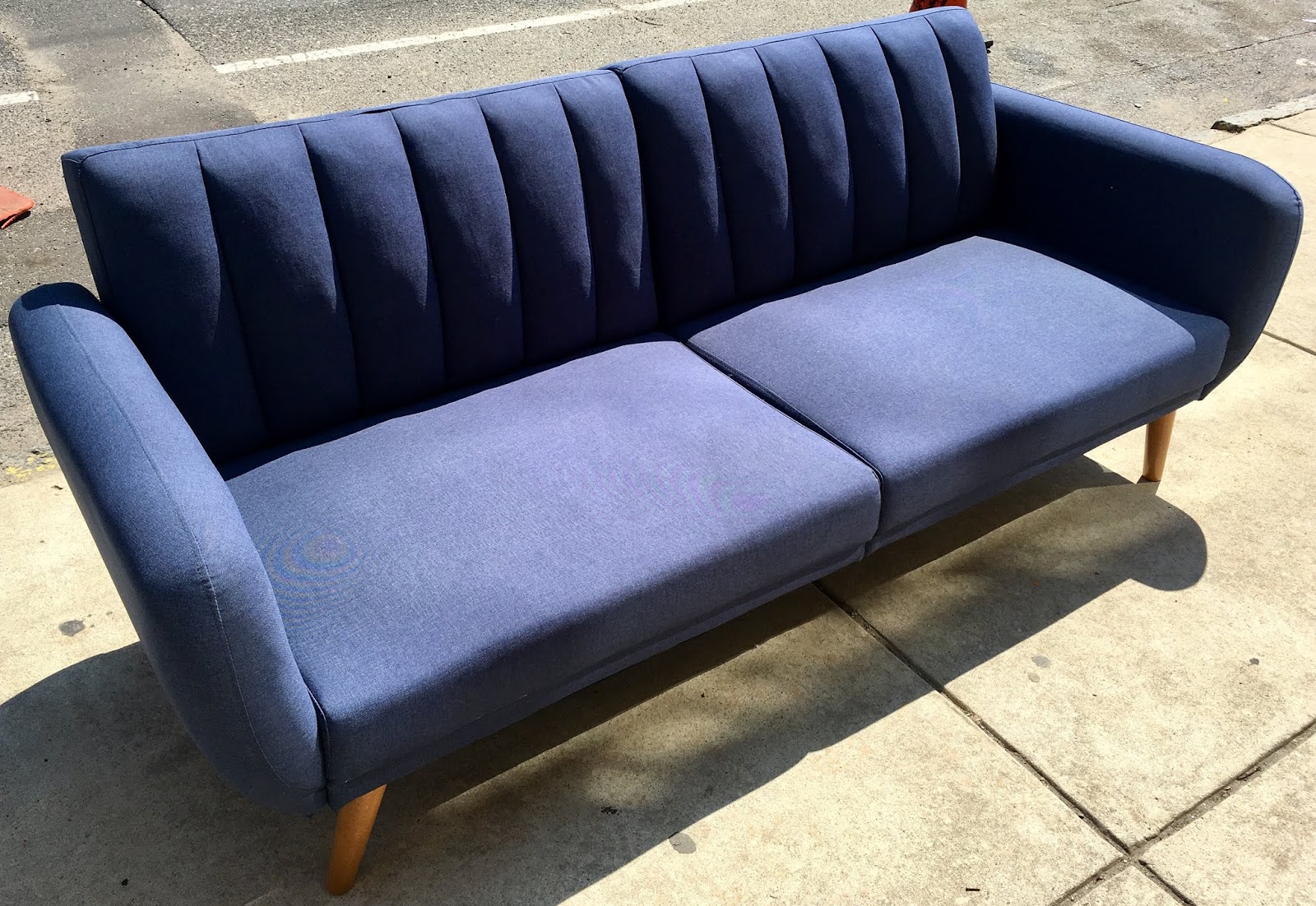 Uhuru Furniture & Collectibles Blue Futon with Arms & Tapered Legs