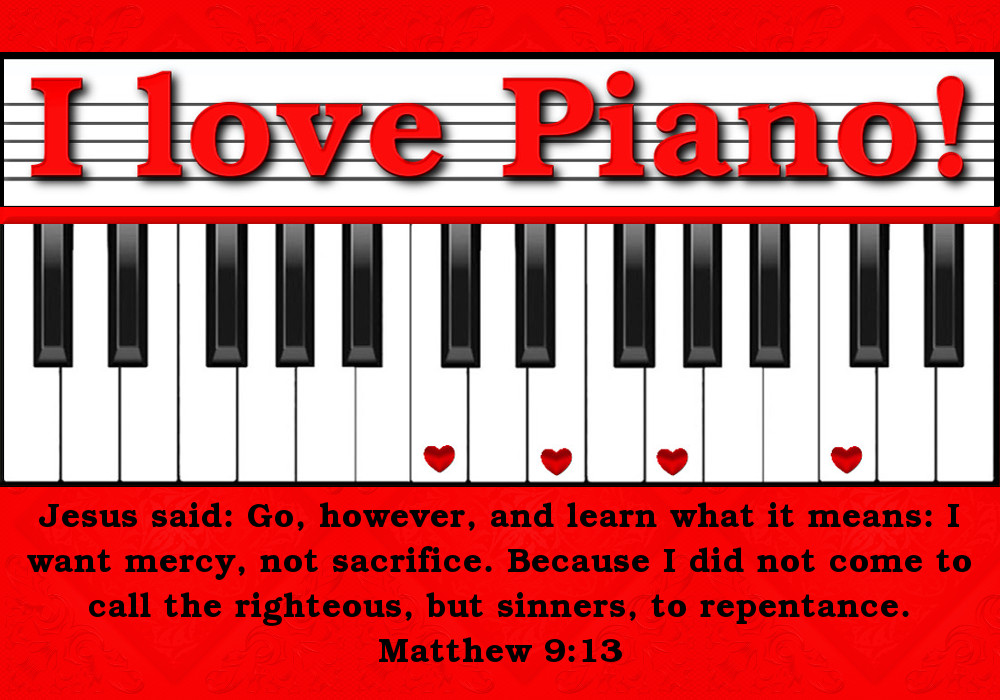 Eu amo piano BIBLE VERSE IN ENGLISH 'I LOVE PIANO' RED TEXTURE
