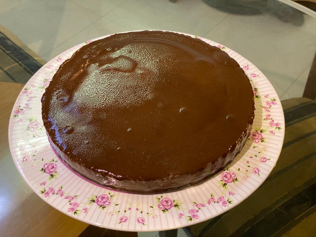 Eggless Brownie Mousse Cake with Mirror Glaze