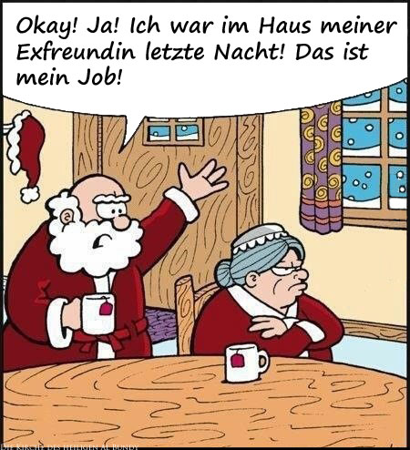 Lustiger Weihnachtsmann Comic - bei der Exfreundin Zuhause gewesen