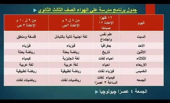 مواعيد برامج قناة مصر التعليمية الترم الأول 2021 ابتدائى واعدادى وثانوى