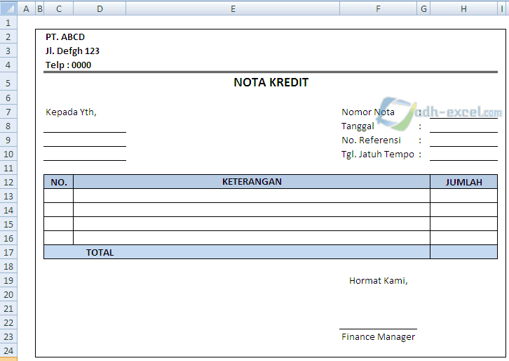 Contoh Form Nota Kredit Dalam Microsoft Excel Tutorial
