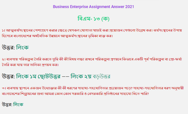 বিএম- ১৩ (ক) বিএম ব্যবসায় উদ্যোগ এ্যাসাইনমেন্ট উত্তর ,Business Enterprise (2418) Assignment Answe