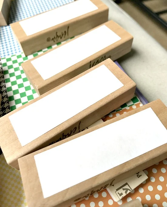 Jenga blocks with Post it note labels