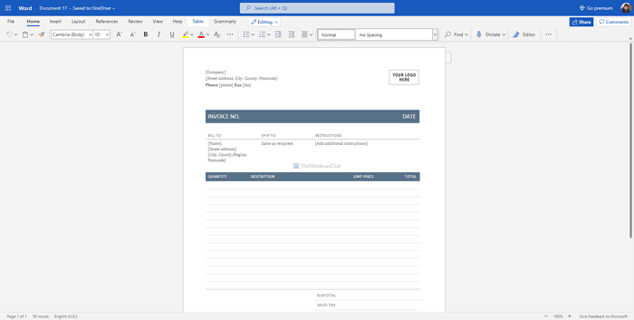 Las mejores plantillas de facturas para Word Online