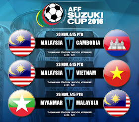 jadual perlawanan piala suzuki aff 2016 waktu malaysia