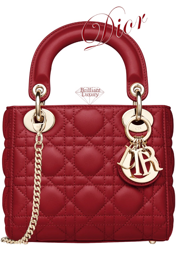 ♦Dior Lady Dior cherry red mini lambskin top handle bag #dior #bags #brilliantluxury