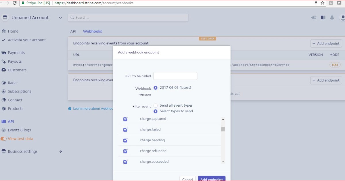 Stripe hooks subscription with Salesforce Endpoint Apex class and Apex Test Class