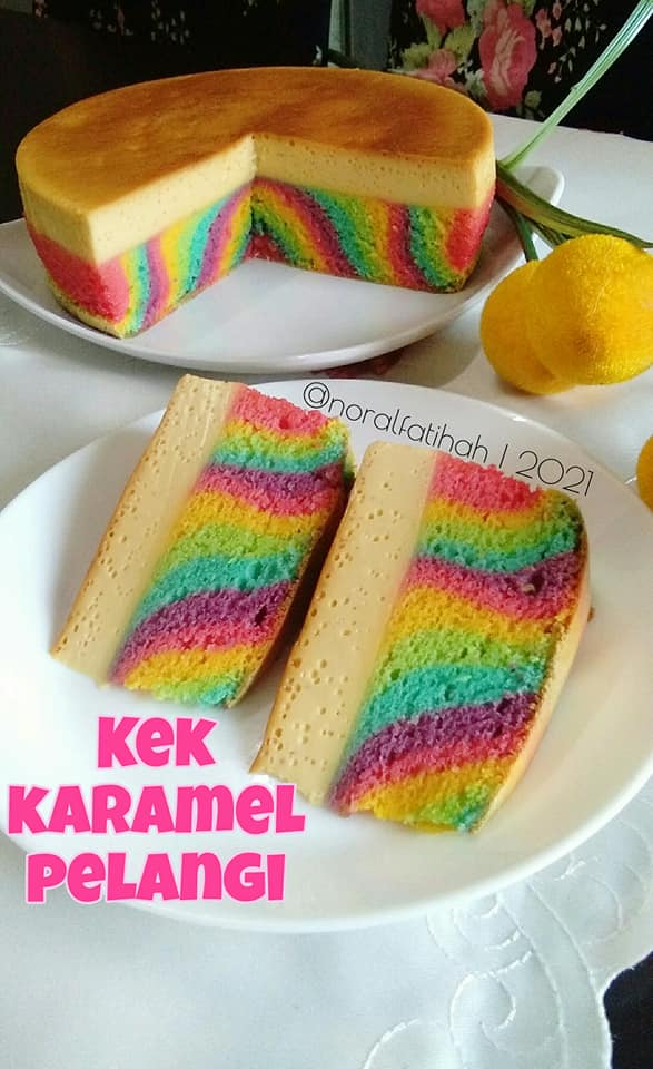 Karamel pelangi kukus kek Resepi Kek