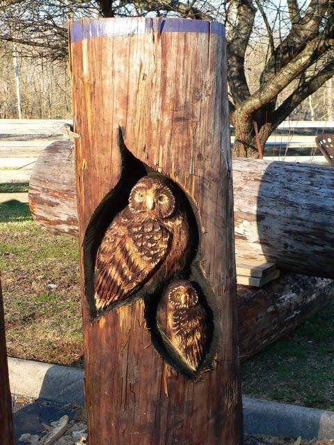 dominio hueco Con Quiero más diseño: Animales tallados en troncos de madera.