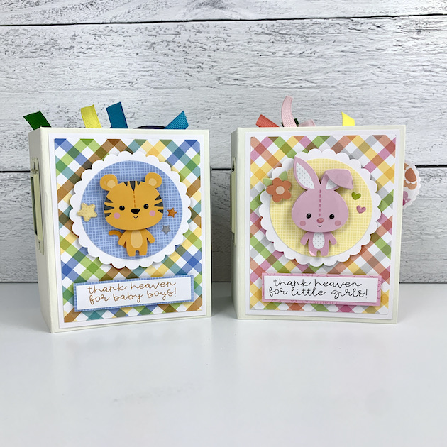 Baby Boy & Girl Scrapbook Mini Albums with Tiger and Rabbit