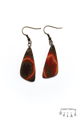 boucles oreilles pâte polymère canne oeil marron jaune rouge kaki Fimo Pardo Sculpey Stenna Création