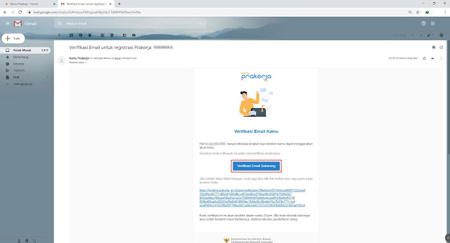 Email verifikasi pendaftaran kartu Pra-Kerja
