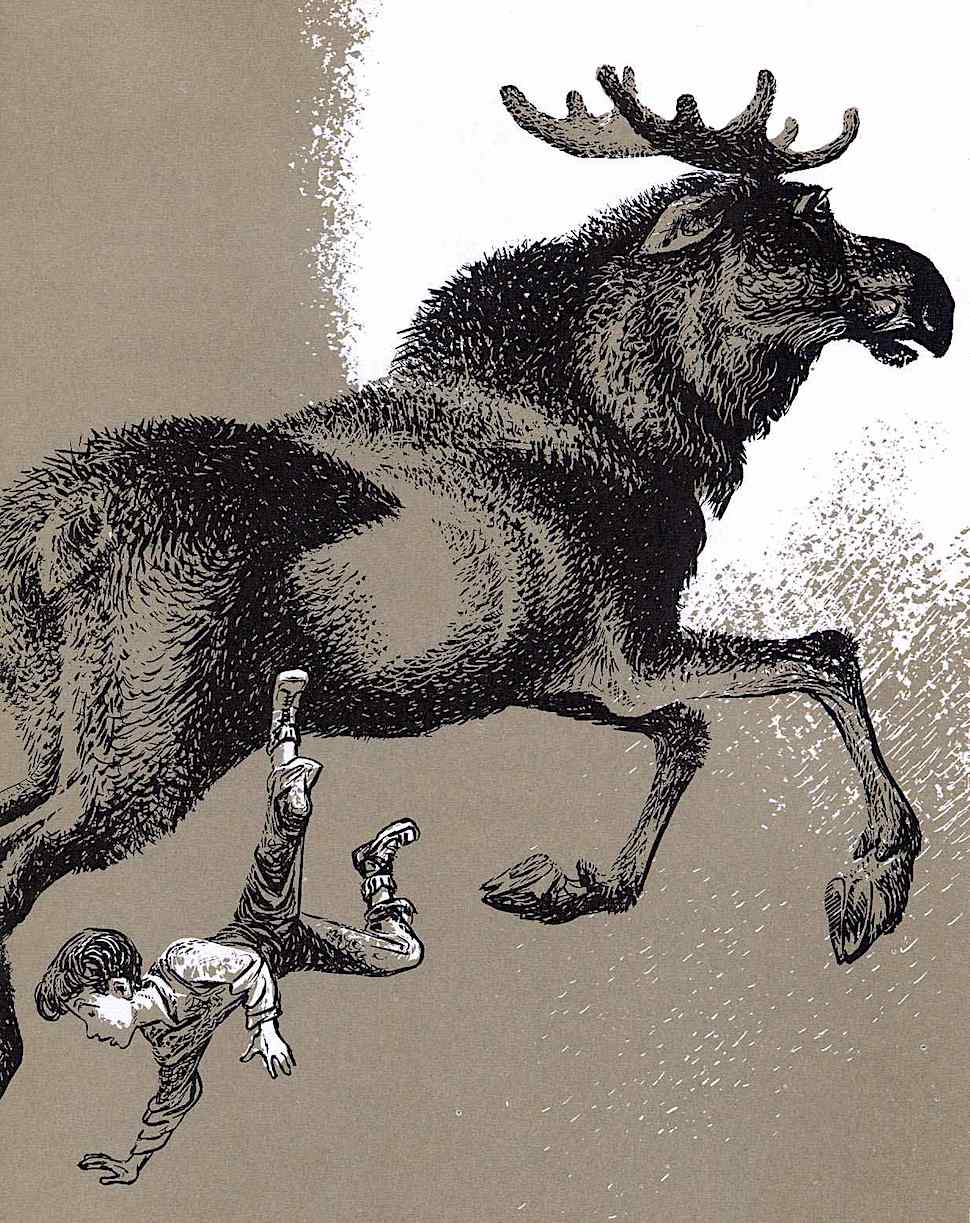 Lynd Ward illustration a Lynd Ward children's illustration of a boy and a moose in beige