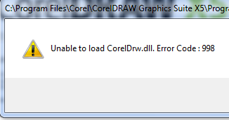 codice di errore coreldraw dll 998