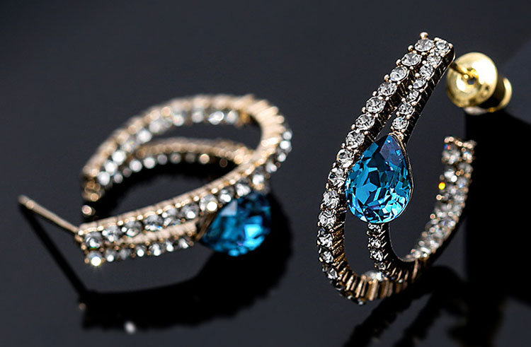 古典宮廷風深邃藍水晶耳環