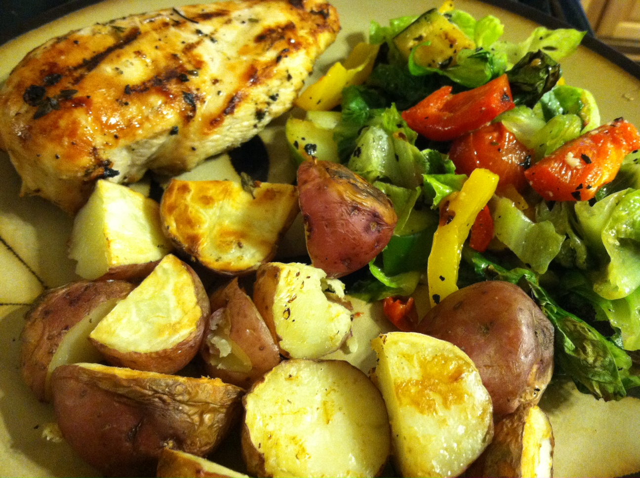 Fresh on the Grill Garlic Marinated Chicken Cutlets with Grilled Potatoes