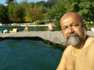 Swimming in Lake Bled in Slovenia.