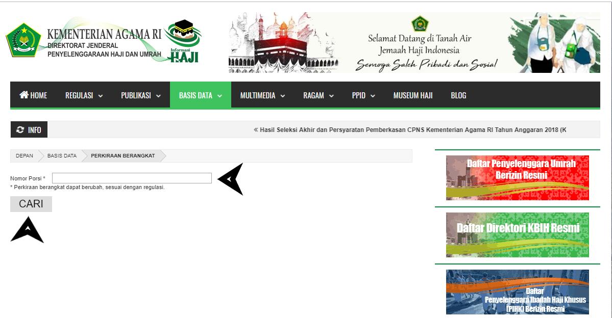  Cek  Keberangkatan Haji  Secara Online dengan Nomor  Porsi  
