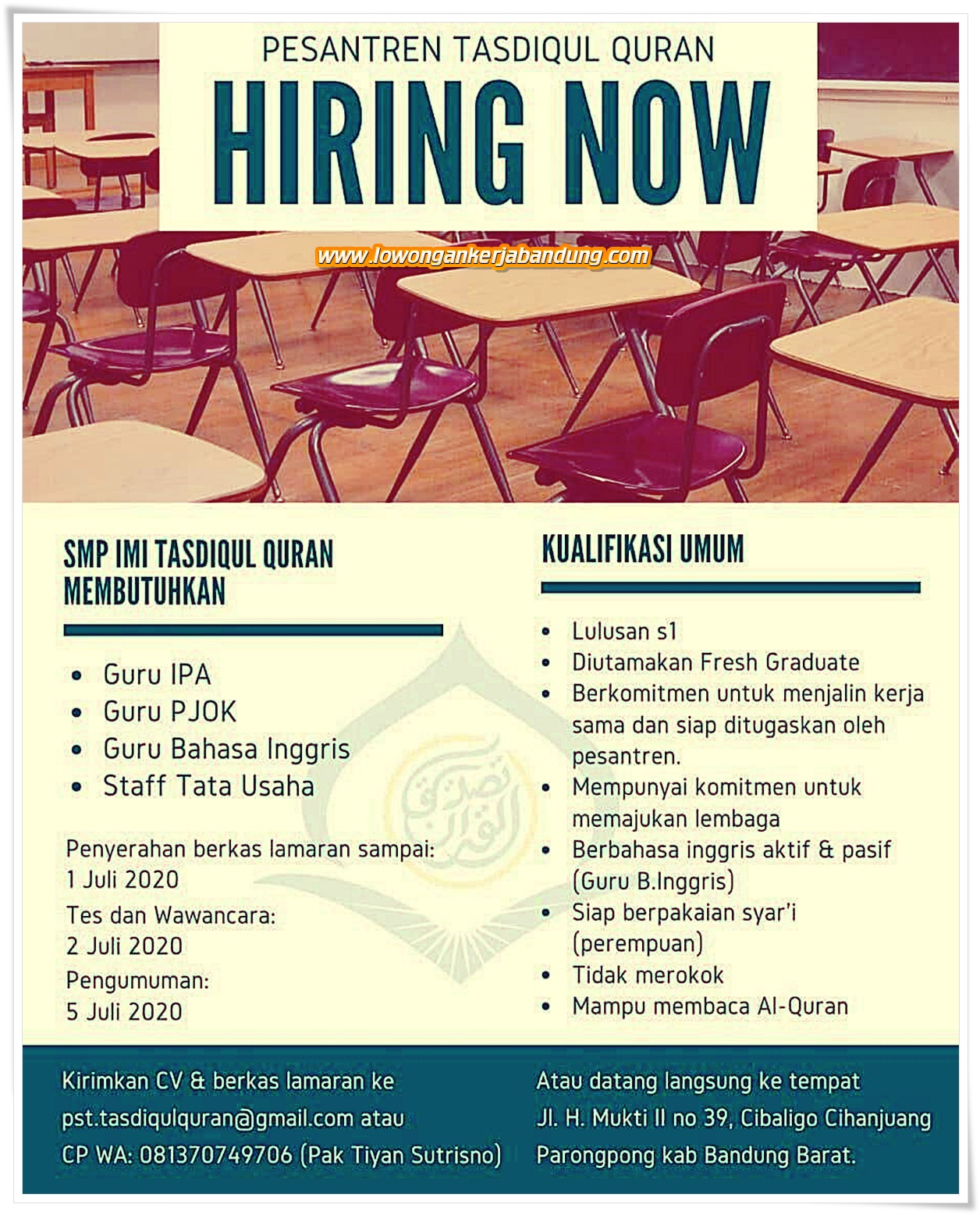 Lowongan Kerja Bandung Guru SMP IMI Tasdiqul Qur'an - Loker Bandung