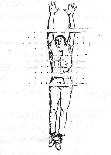 عند اداء الارسال الجانبي من الاسفل تكون اليد الحامله للكره امام منتصف الجسم