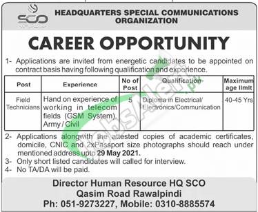 Join Pak Army, as technician Latest Job in Headquarters SCO Rawalpindi, Technician job may 2021