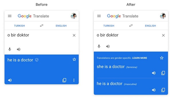 جوجل تعلن عن ترجمة خاصة بكل جنس على موقع الترجمة من Google