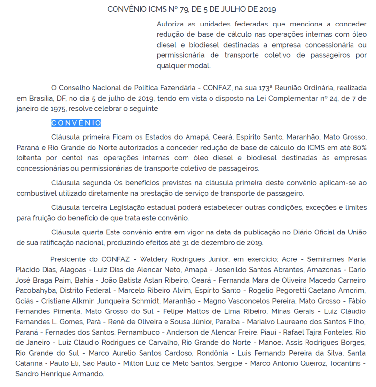 RN incluso: Confaz autoriza 7 estados a concederem redução do ICMS do diesel a empresas de transporte coletivo de passageiros 2 CONVENIO icms