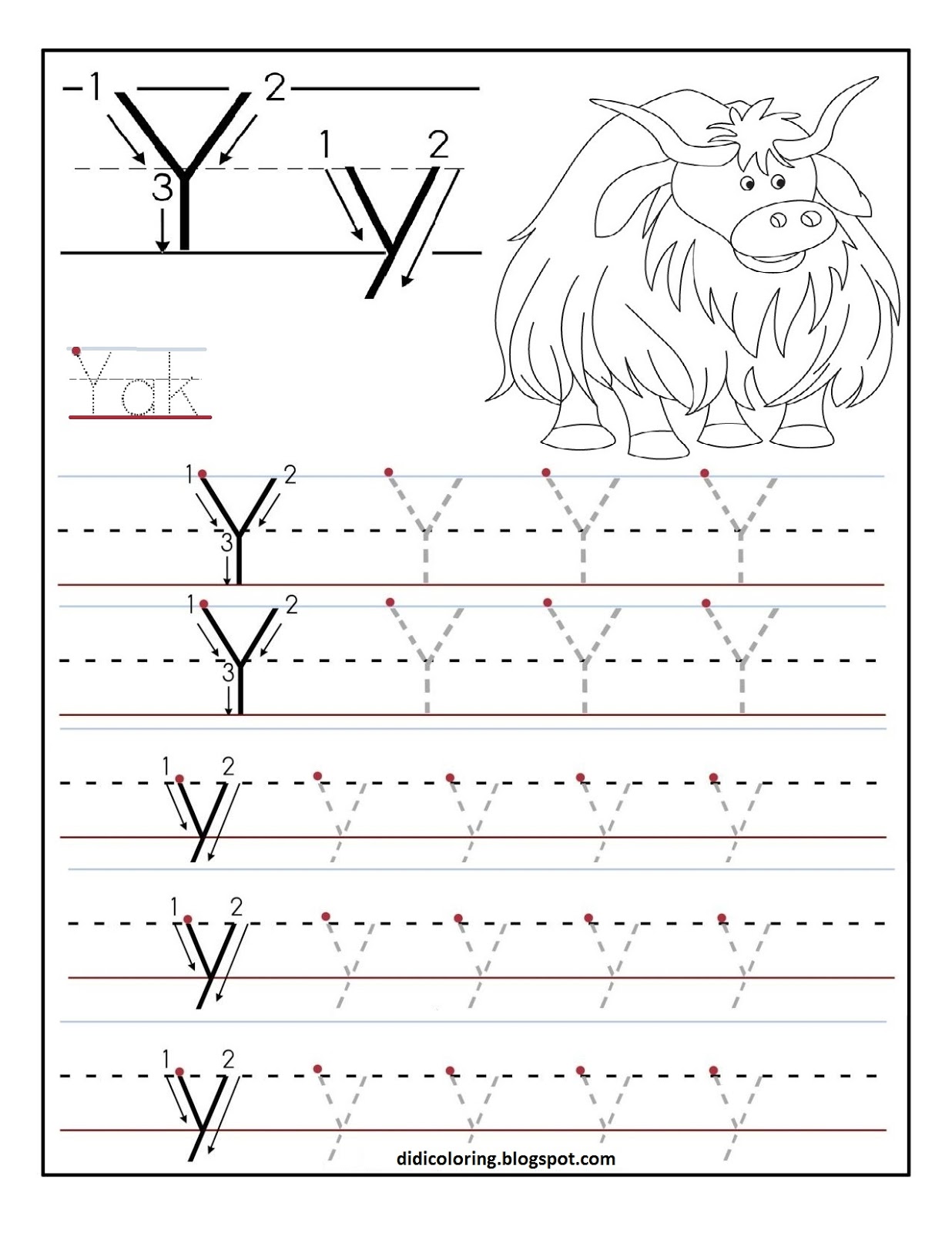 Didi coloring Page: Free printable worksheet letter Y for your