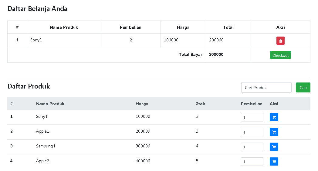 Cara membuat shopping cart dengan PHP, Bootstrap dan MySQL