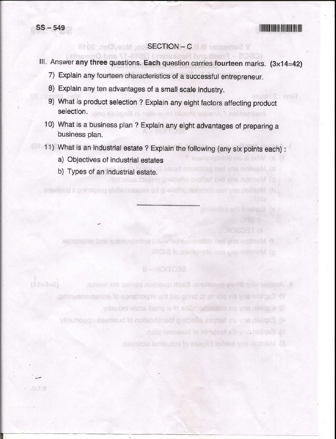 business planning and entrepreneurial management question paper