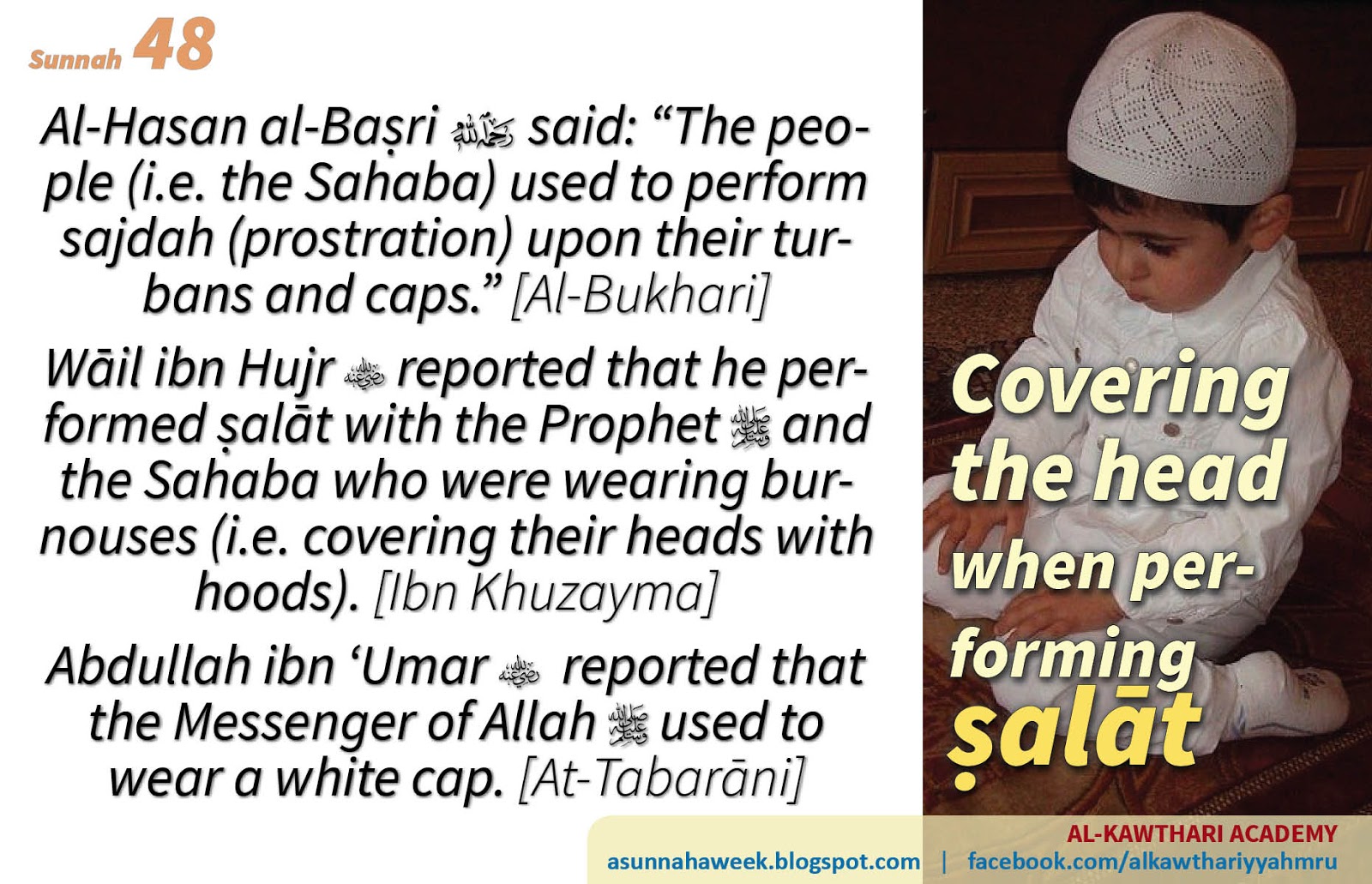 A Sunnah A Week Sunnah 48 Covering the Head When Performing Salat