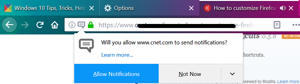 Firefox meldingen laten blokkeren