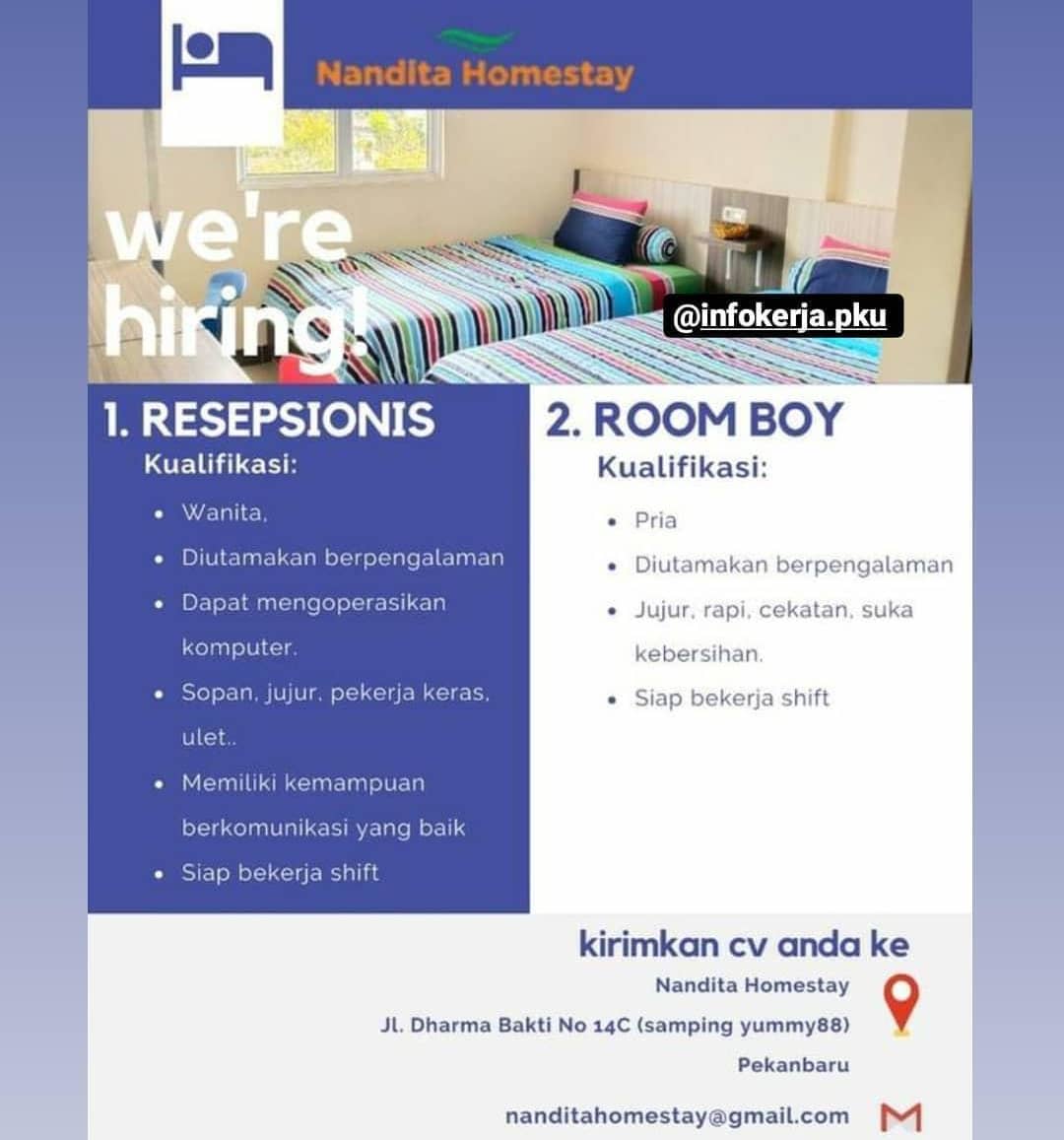 Lowongan Kerja Resepsionis & Room Boy Nandita Homestay Karir Riau