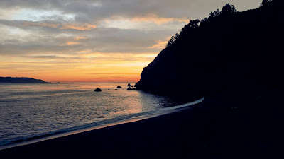 Wallpaper Beach, Mountains, Sea, Sunset, Silhouettes, Night