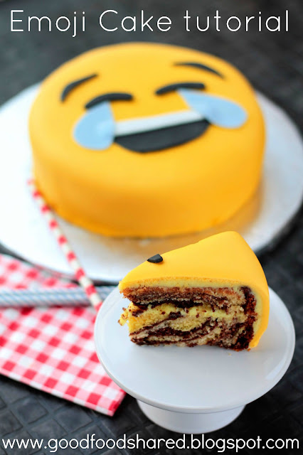 Emoji Cake tutorial, what better way to celebrate a birthday than with a happy emoji cake!! www.goodfoodshared.blogspot.com